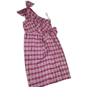 J. Crew Silk One Shoulder Pink plaid dress SZ 14